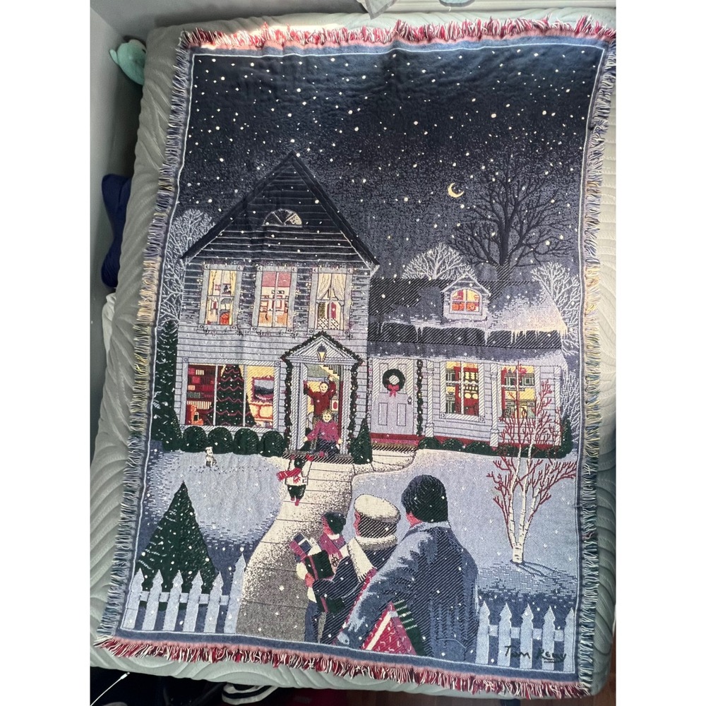Woven Tapestry Throw Blanket "Coming Home" Tom Kelly Christmas Winter Home 48x70